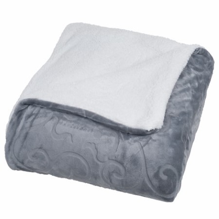 Hastings Home Hastings Home Floral Etched Fleece Blanket with Sherpa-F/Q-Grey 861587HMV